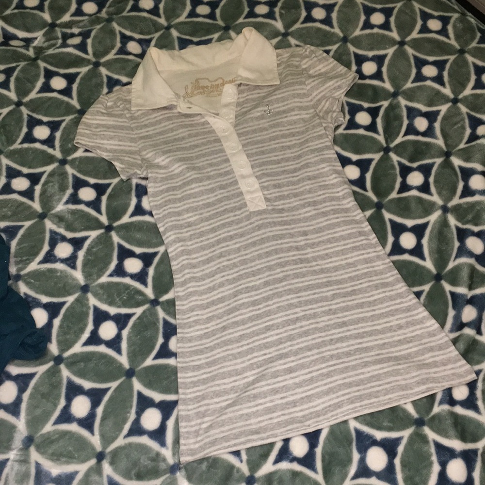 White and Gray Stripe Cap Sleeve Shirt Top/ Dress